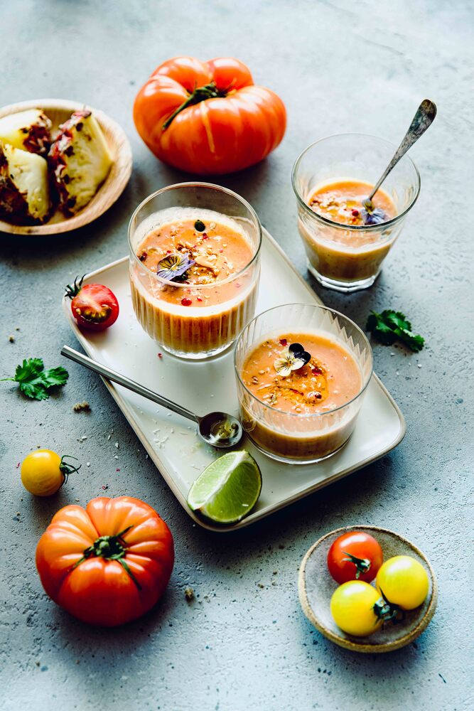 Tomate, Ananas und Koriander Gazpacho