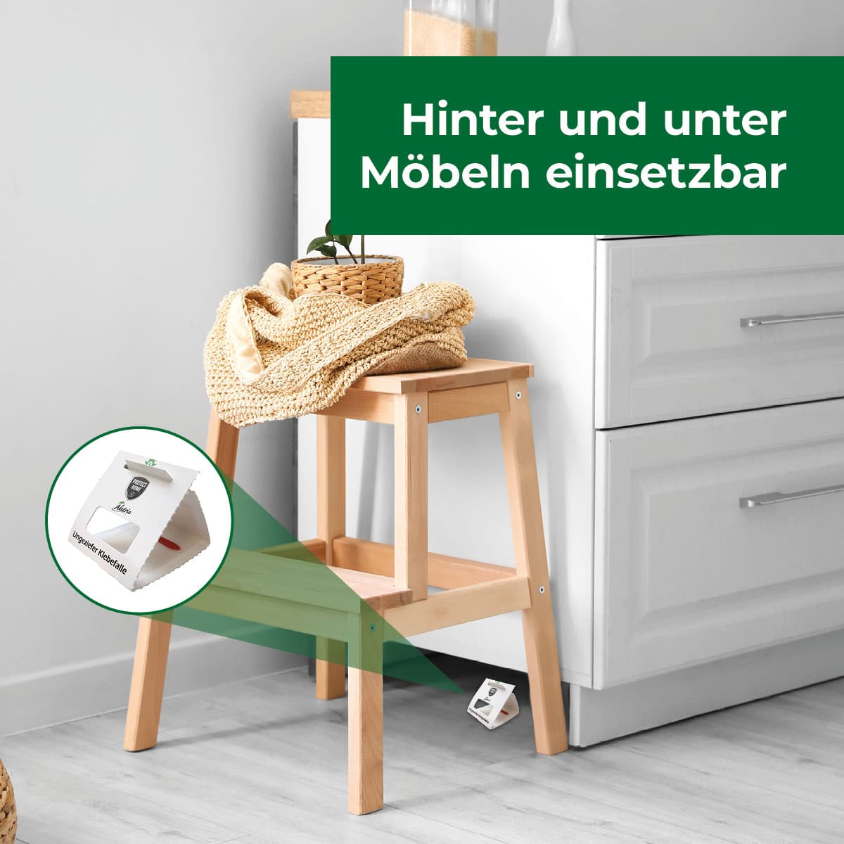 Hinter und unter Möbel einsetzbar